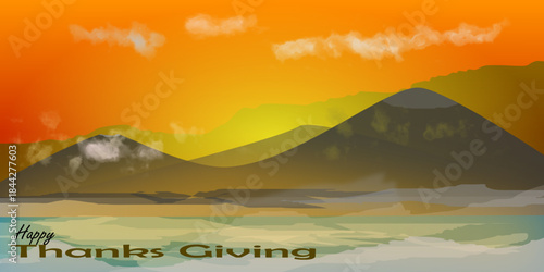 A festive Thanksgiving illustration with an abstract, colorful background, cheerful waves of color, and elegant handwritten typography, perfect for cards, banners, posters, and seasonal greetings.