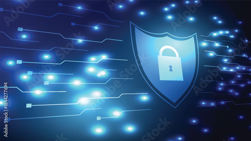 security shield and lock with circuit  board background