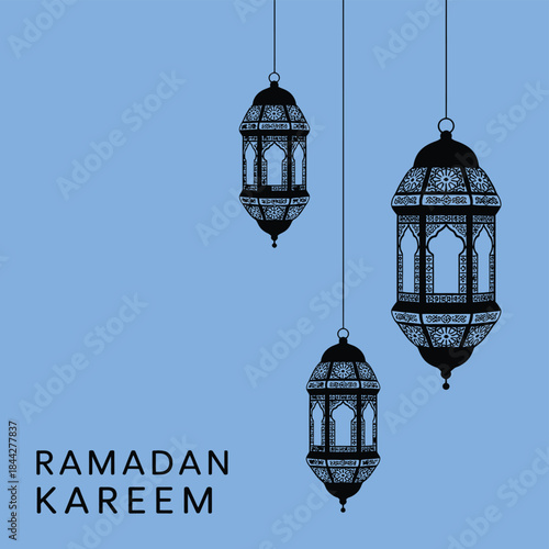 Ramadan kareem greeting card vector illustration with traditional Islamic patterns and decorative motifs, ideal for social media greetings, print invitations, and festival branding.