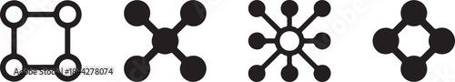 Abstract black network connection icons representing data analysis and technology concepts on a clean white background artwork
