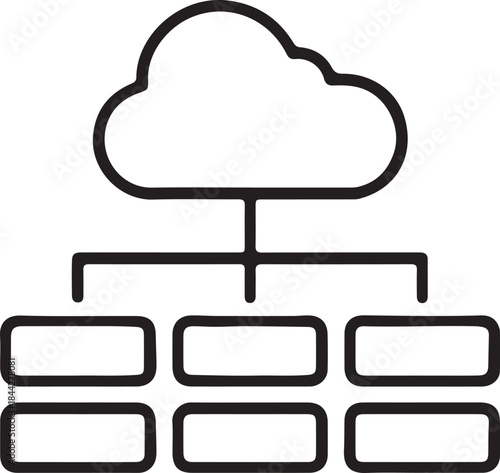 Minimalist Cloud Storage Icon – Line Art Server Network Illustration for Data Hosting and Backup Concepts