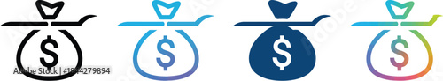 Money Bag Icon Set: Different Styles