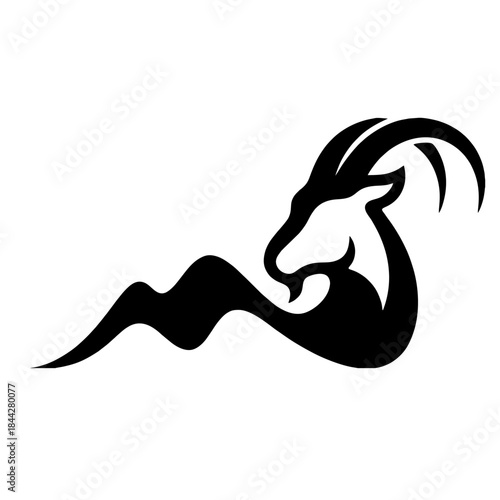 Abstract Goat Mountain Logo, Flowing Shapes, Solid Black Vector Illustration