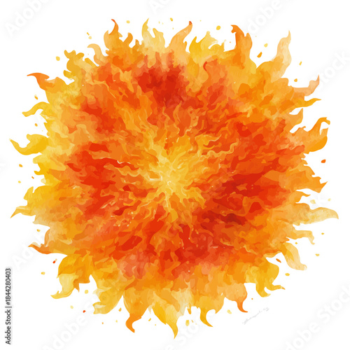 Watercolor illustration of Solar Flare, vector artwork, isolated on white background.