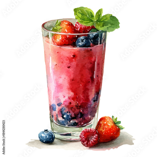 Smoothie in watercolor style, vector illustration, isolated on white background.