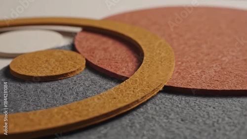 Close-up of various industrial gasket materials and shapes for sealing applications.