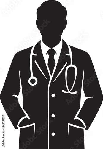 Silhouette of medical doctor standing with stethoscope vector illustration