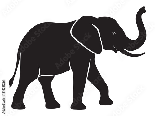 Silhouette vector of an elephant walking with its trunk raised illustration