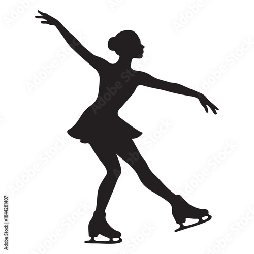 Silhouette vector of female ice skater performing  perfect spin pose black illustration