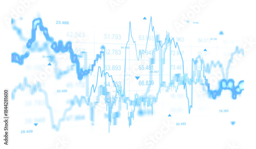 Abstract financial stock chart with blue data lines and blur effect on white background, showcasing investment trends and analysis concept.. 3D Rendering