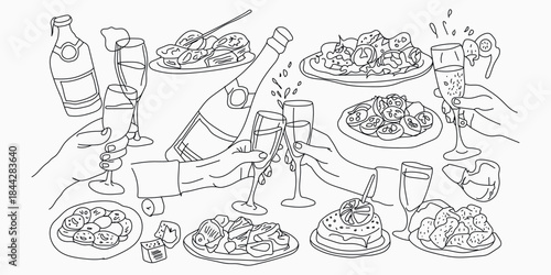 Illustration of various food items isolated on transparent background