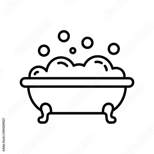 Simple line drawing of a bathtub filled with bubbly water and foam