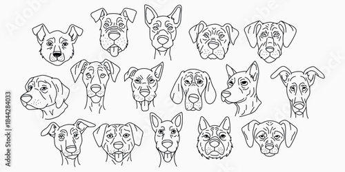 Collection of dog faces isolated on transparent background