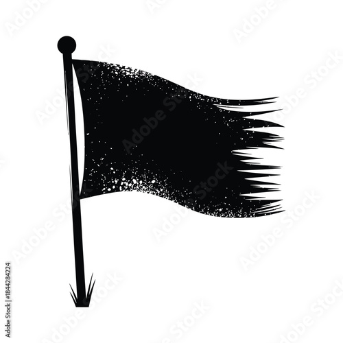 A simple black flag waving on a white background illustration