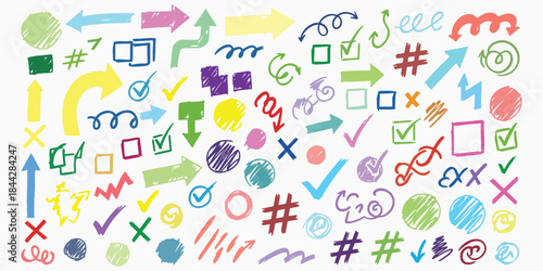 Colorful isolated symbols on transparent background