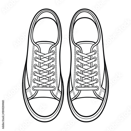 A pair of sketch style sneakers viewed from directly above