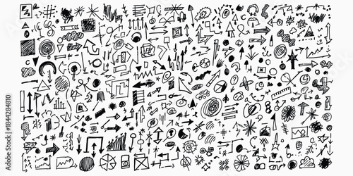 Black and white doodle illustration isolated on transparent background