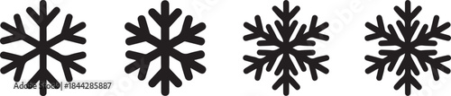 Collection of black snowflake icons representing winter weather and seasonal holiday decoration vector elements