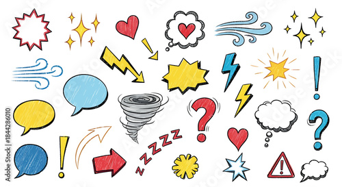 Cartoon comic speech bubbles and symbols