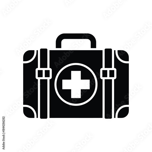 A simple black and white icon of a medical emergency suitcase