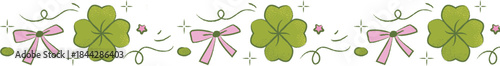 Textured Clover with Ribbon Pattern Border Brush Handdrawing Decoration Illustration