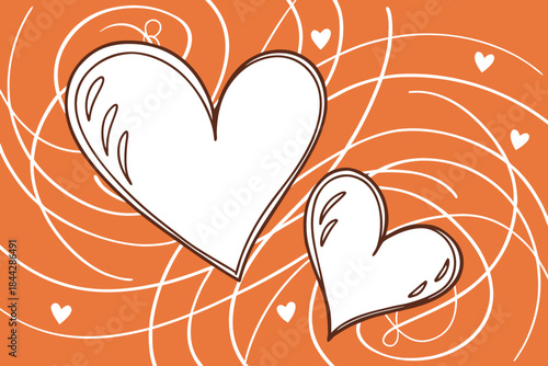 Abstract hearts on orange swirl background