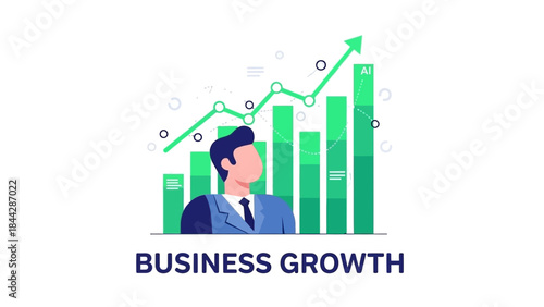 Concept of a successful businessman with a rising financial graph, illustrating economic progress and achievement in the corporate sector