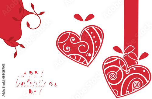 Happy valentine's day with decorative hanging hearts