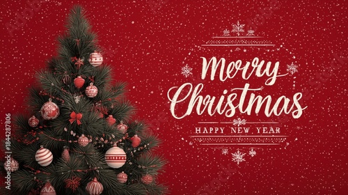 Postal de Merry Christmas y Happy New Year para felicitaciones de Navidad y año  nuevo