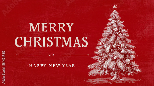 Postal de Merry Christmas y Happy New Year para felicitaciones de Navidad y año  nuevo