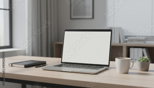 Wallpaper Mural Modern Laptop with Blank Screen on a Wooden Desk. Torontodigital.ca