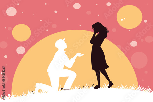 Romantic proposal silhouette at sunset