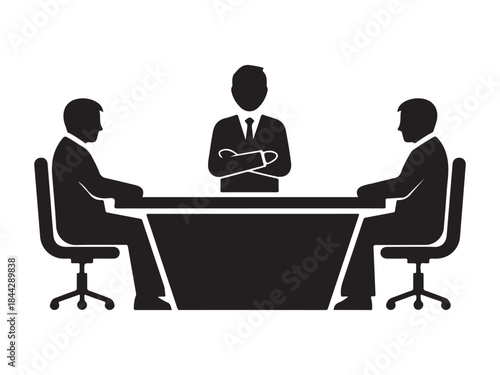 Silhouette of businessmen in a meeting at a table with a