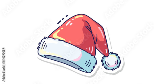 Stylized santa hat with fluffy trim and a pompom isolated against a white backdrop