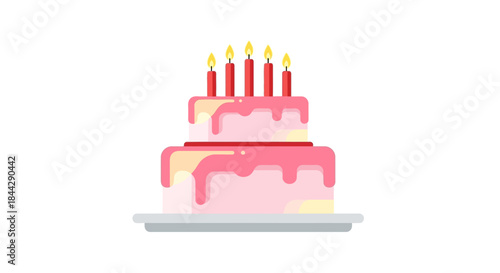 Celebratory Two-Tier Cake with Candles Illustration for Party Decoration or Event Celebration