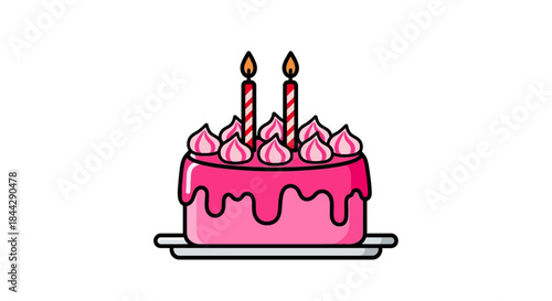 Delightful pink birthday cake illustration with dripping frosting and candles for celebrations