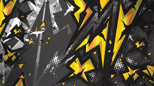 Abstract Racing Background with Yellow Geometric Stars and Halftone Pattern