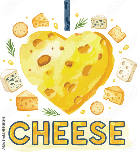 Love for Cheese: A heart shaped cheese with many of cheese slices, evoking the love for the world of cheese and culinary delight.