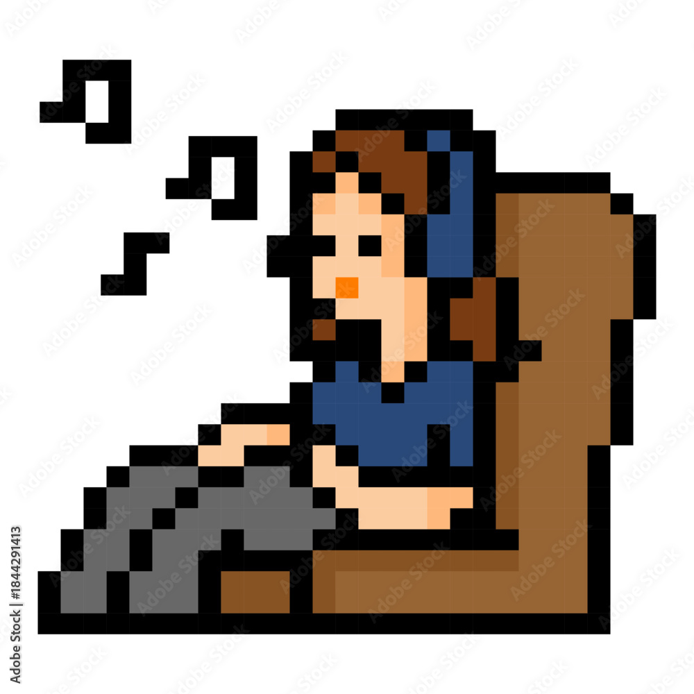 Fototapeta premium Pixel Woman Listening Music Relaxing