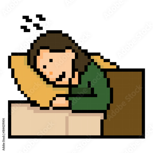 Pixel Woman Sleeping On Pillow