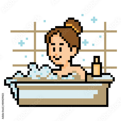Pixel Woman Taking Relaxing Bath