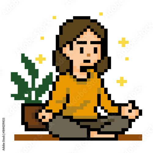 Pixel Woman Meditation Sitting Lotus
