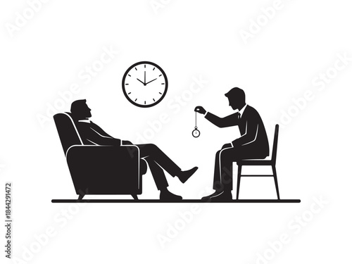 Psychologist holding a pendulum talking to patient in office setting