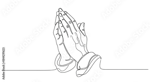 Praying hands in one line drawing style