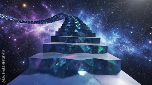 Crystal Staircase Ascending into a Cosmic Nebula.