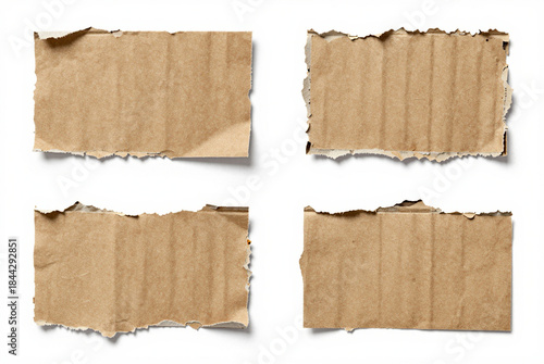 Set of four pieces of brown paper with torn edges.
