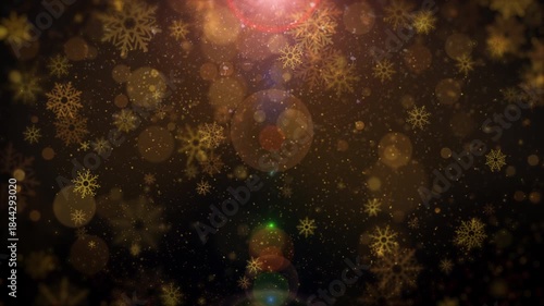 Dreamy Golden Winter Snowflake 4K Loop Motion Background with Soft Falling Crystal and Holiday Magic Glow