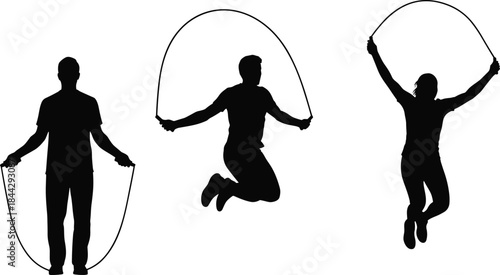 Athletic Male Silhouette Skipping Rope for Fitness and Cardio Workout, Full Body Exercise, Health and Wellness, Active Lifestyle, Strength Training, Dynamic Jump Motion,