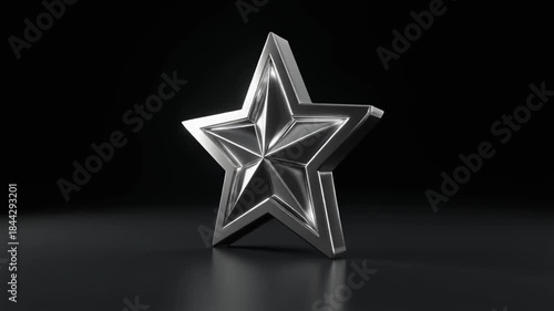 Metallic Five Pointed Star Emblem Against Dark Background With Shadow And Highlight