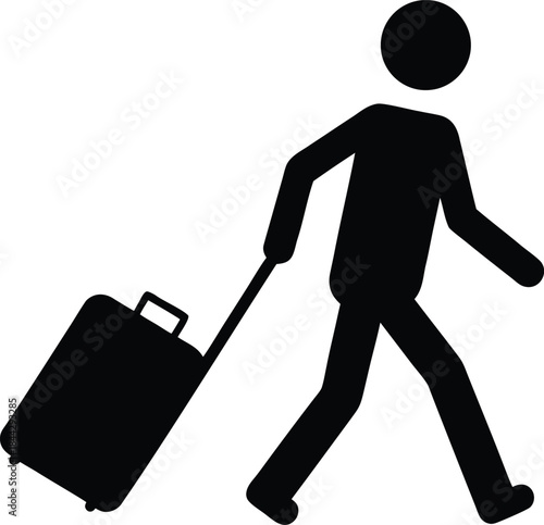Silhouette of a person walking with a rolling suitcase